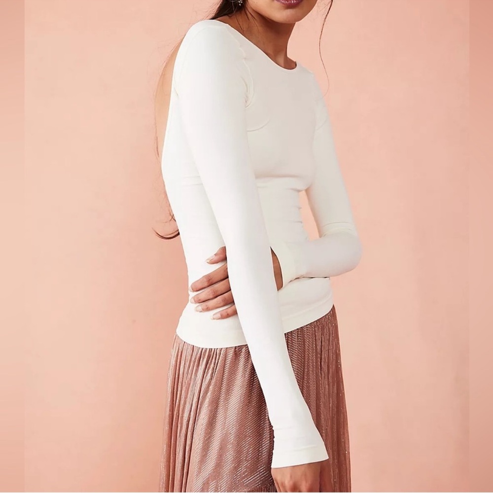 Free People Cream Long Sleeve Top